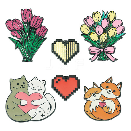 6Pcs 6 Styles Mixed Shapes Enamel Pins JEWB-TA0001-31-1
