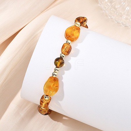 Natural Amber & Non-magnetic Synthetic Hematite Beads Stretch Bracelets for Women Men BJEW-JB13775-1