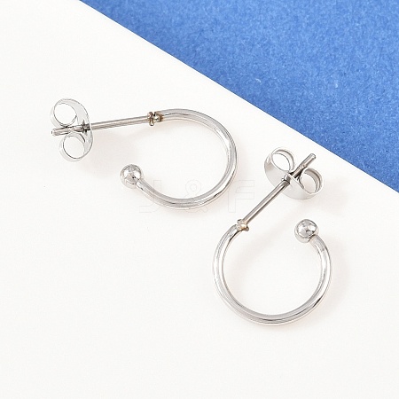 C-Shaped 304 Stainless Steel Stud Earrings EJEW-Z154-01P-01-1