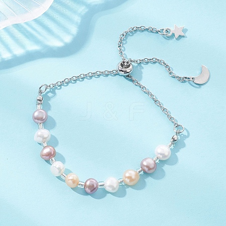 Natural Cultured Freshwater Pearl Slider Bracelets BJEW-JB13239-1