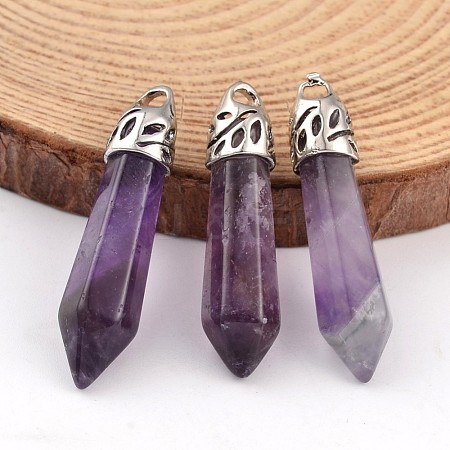 Bullet Natural Amethyst Pointed Pendants X-G-E332-C08-1