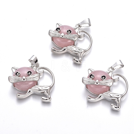 Natural Rose Quartz Kitten Pendants G-J386-C09-1