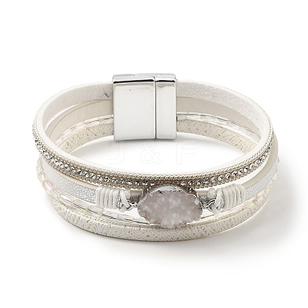 Vintage Leather Bracelet with European and American White Crystal Inlaid Diamonds - Magnetic Buckle. ST1113701-1