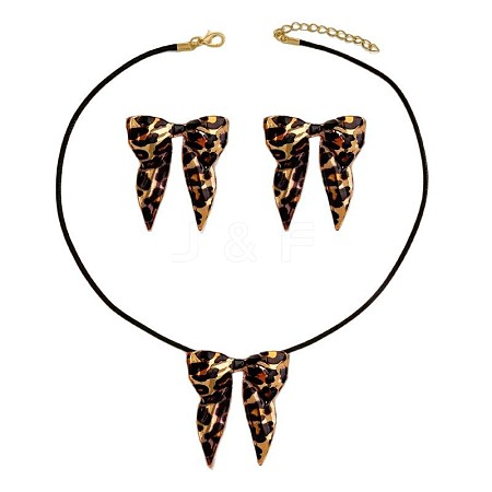 Leopard Print Bowknot Alloy Pendant Necklaces & Stud Earrings Sets for Women FS-WG6CA81-01-1