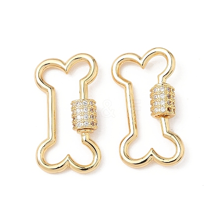 Brass Micro Pave Clear Cubic Zirconia Screw Carabiner Lock Charms KK-Z118-06G-03-1
