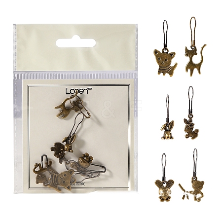 6Pcs Animal Alloy Charms Locking Stitch Marker PW-WGEBAEF-04-1