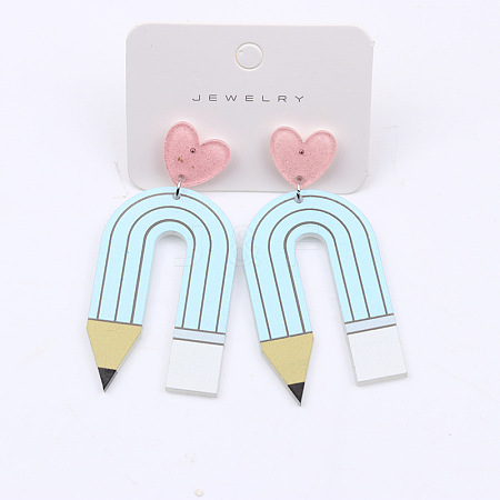Heart & Pencil Acrylic Stud Dangle Earrings FS-WG3499D-05-1