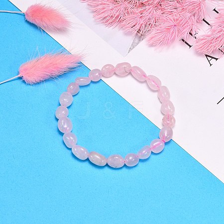 Natural Rose Quartz Bead Stretch Bracelets BJEW-K213-01-1