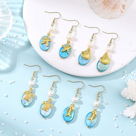 Ocean 304 Stainless Steel with AB Color Freshwater Shell Dangle Earrings EJEW-JE07382-1