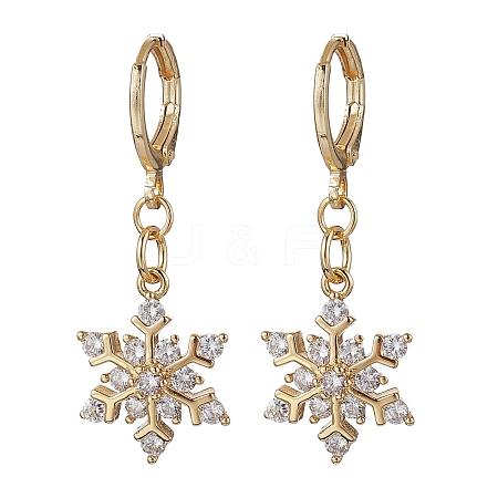 Christmas Snowflake Brass Micro Pave Clear Cubic Zirconia Hoop Earrings EJEW-JE06158-01-1