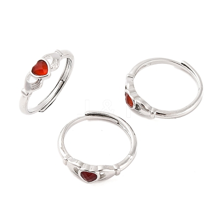 Hand with Heart Natural Carnelian Agate Adjustable Rings RJEW-Q817-06P-02-1