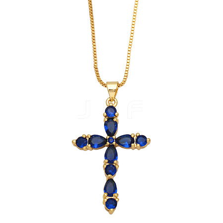 Colorful Zircon Cross Necklace Hip Hop Fashion Diamond Sweater Chain NKB266 ST5349989-1