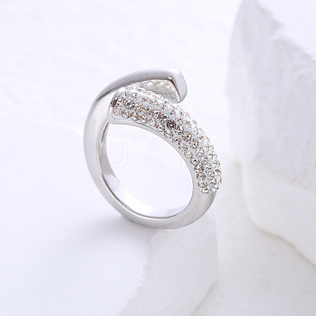 304 Stainless Steel Micro Pave Cubic Zirconia Cuff Open Rings for Women MB7745-4-1