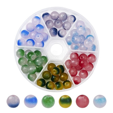 6 Style Spray Painted Glass Beads Strands GGLA-YW0001-08-1