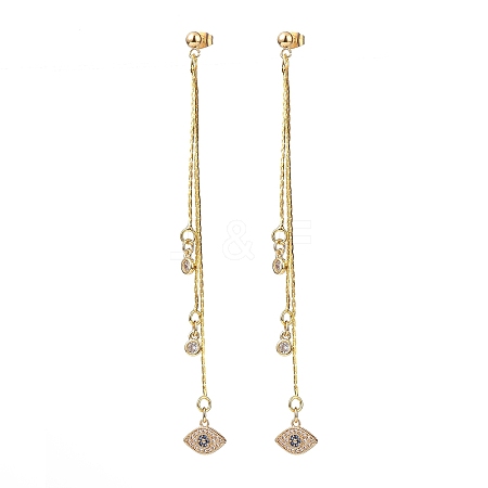 Cubic Zirconia Evil Eye with Brass Tassel Dangle Stud Earrings EJEW-JE05072-1