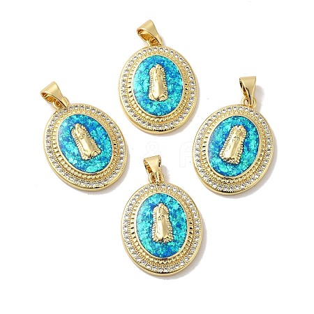 Rack Plating Brass Micro Pave Cubic Zirconia with Synthetic Opal Pendants KK-D088-14G-1