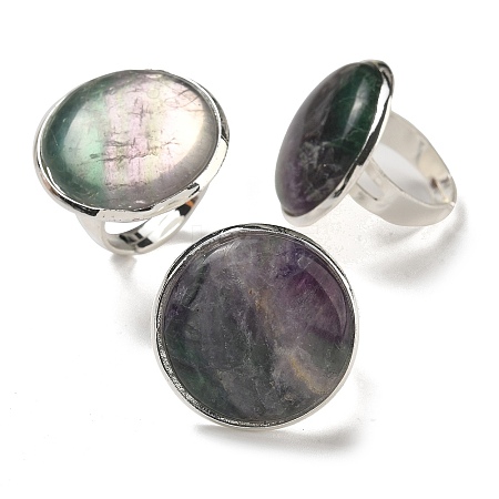 Natural Fluorite Round Adjustable Rings RJEW-K371-09S-22-1