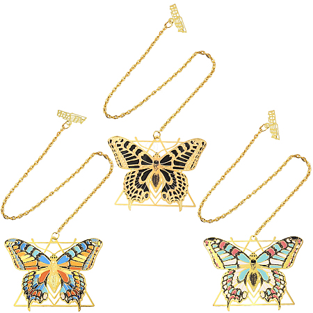 3Pcs 3 Colors Brass Bookmark with Long Chains AJEW-SC0002-88-1