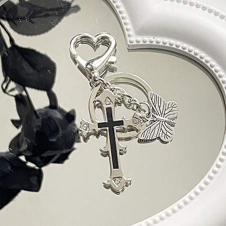 Butterfly with Alloy Enamel Cross Pendant Keychain PW-WG152FE-01-1