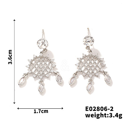 Korean Style Woven Net/Web with Feather Brass Cubic Zirconia Earrings Unique Fashion YC0867-2-1