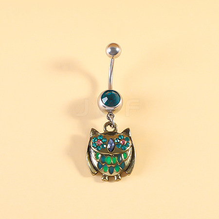 316L Surgical Stainless Steel Pave Cubic Zirconia Enamel Dangle Curved Barbell Belly Rings FS-WGB5546-15-1