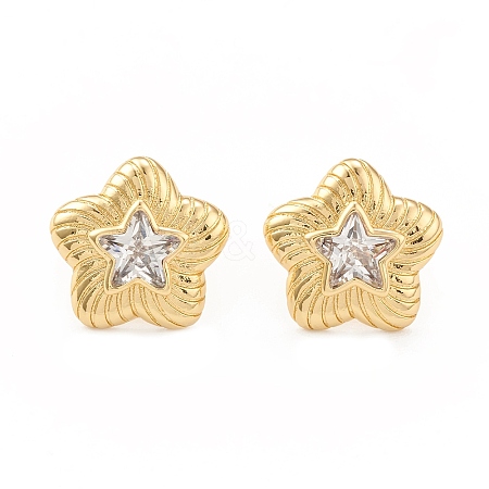 Clear Cubic Zirconia Star Stud Earrings EJEW-L231-73G-1