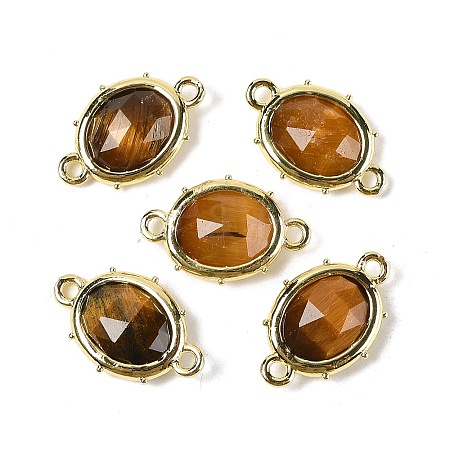 Natural Tiger Eye Faceted Oval Connector Charms G-I382-04G-04-1