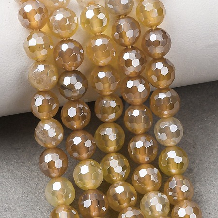 Electroplated Natural Agate Beads Strands G-B191-A07-6mm-08-1