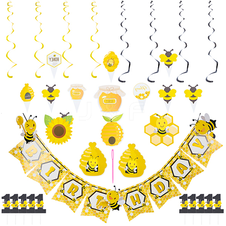 AHANDMAKER 4Sets 4 Style Bees Theme Paper Cake Topper DIY-GA0002-29-1