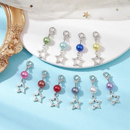 10Pcs 10 Colors Star Alloy Pendant Decorations HJEW-JM02649-1