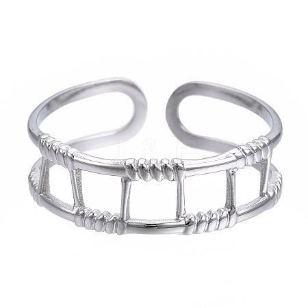 Non-Tarnish 304 Stainless Steel Rectangle Wrap Open Cuff Ring RJEW-T023-67P-1