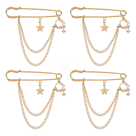 4Pcs Moon & Star Alloy Rhinestone Hanging Chain Brooch JEWB-FG0001-84B-1