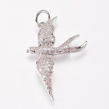 Brass Micro Pave Cubic Zirconia Bird Pendants X-ZIRC-A009-36P-1