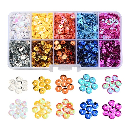 60G 10 Colors Plastic Paillette Beads FIND-YW0001-43-1
