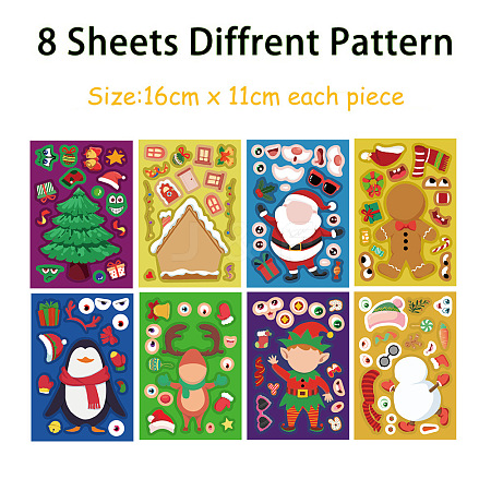 8Pcs Christmas Theme Cartoon PVC Waterproof Stickers STIC-P014-01B-1