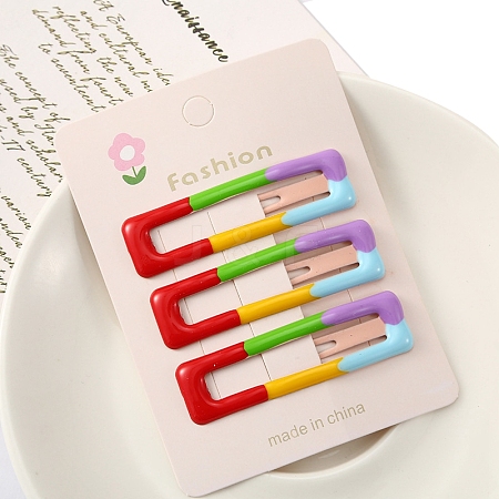 3Pcs Colorful Alloy Snap Hair Clips for Girl PW-WGB0C0F-04-1