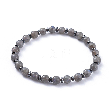 Natural Labradorite Stretch Bracelets BJEW-JB04493-05-1