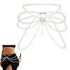 1Pc Plastic Round Imitation Pearl Beaded Tassel Waist Chains for Women AJEW-ME0003-16-1