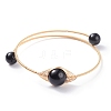 Natural Obsidian Round Beaded Bangle BJEW-JB07816-04-1