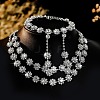 Flower Alloy Rhinestone Chain Double Layer Necklaces & Stud Dangle Earrings & Bracelets Sets FS-WG0F210-01-2