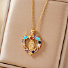 Vintage Brass Cubic Zirconia Religious Virgin Mary Heart Hollow Pendant Necklaces AB7554-1-3