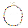 Dyed Natural Shell Nuggets & Shell Pearl Beaded Necklaces NJEW-JN06394-3