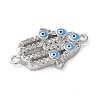 Brass Micro Pave Cleear Cubic Zirconia Evil Eye Hamsa Hand Connector Charms KK-C086-15B-P02-2