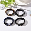 2Pcs Natural Mixed Stone and Brass Cubic Zirconia Beads Stretch Bracelets Set for Women Men BJEW-JB08942-2