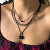 Punk Style Alloy 3 Layer Lock Pendant Necklaces for Women WG28CE4-01-1