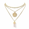 3Pcs 3 Style Natural Rose Quartz Bullet & Alloy Sun Pendant Necklaces Set with Brass Curb Chains for Women NJEW-JN04170-4