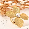 Flower Stainless Steel Open Cuff Ring for Women RJEW-R006-02G-1