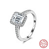 Rhodium Plated 925 Sterling Silver Cubic Zirconia Rectangle Finger Ring for Women RJEW-L124-001P-1