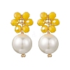 4 Pairs 4 Colors Glass & Shell Pearl Flower with Round Dangle Stud Earrings EJEW-TA00748-5
