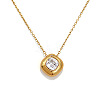 304 Stainless Steel Pave Clear Cubic Zirconia Geometric Pendant Necklaces for Women WGD0538-01-2